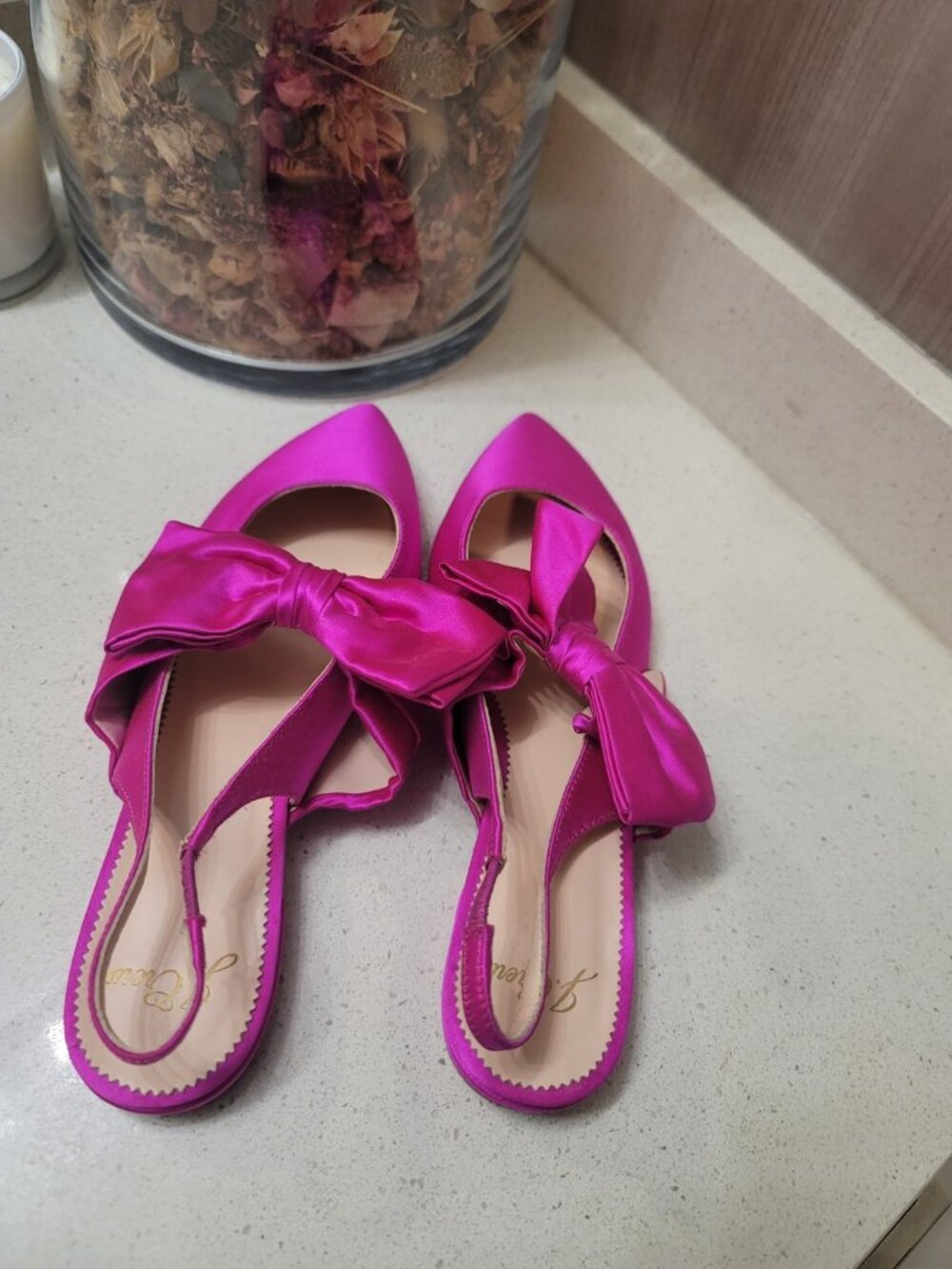 J.CREW Pink Bow Ballet Flats Satin Pointy Toe 7 Barbie Preppy Hot Pink Slip On - Picture 4 of 7